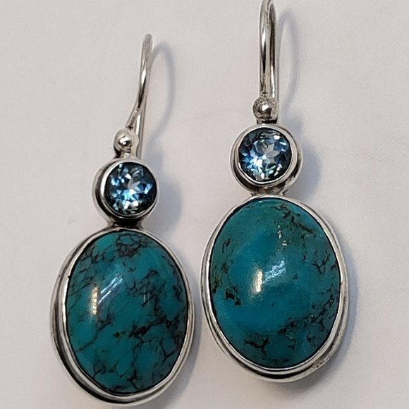 Turquoise and Blue Topaz Sterling Silver Earrings - Picture 1 of 5